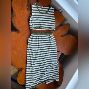 Striped White and Brown Knit Summer Set M